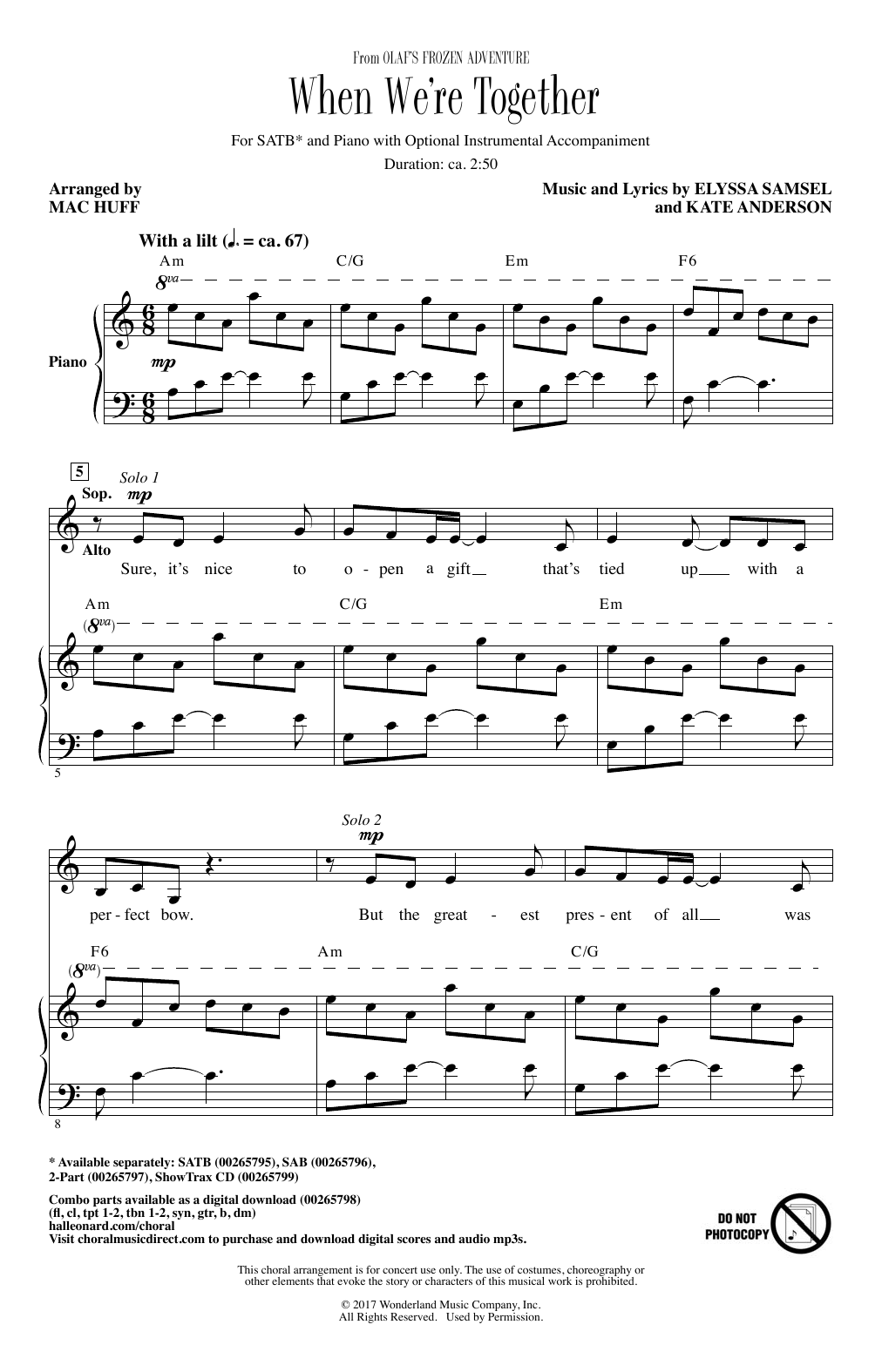 Mac Huff When We're Together Sheet Music Notes & Chords for SATB - Download or Print PDF