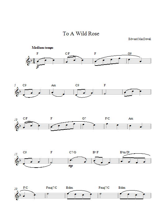 Edward MacDowell To A Wild Rose Sheet Music Notes & Chords for Melody Line & Chords - Download or Print PDF