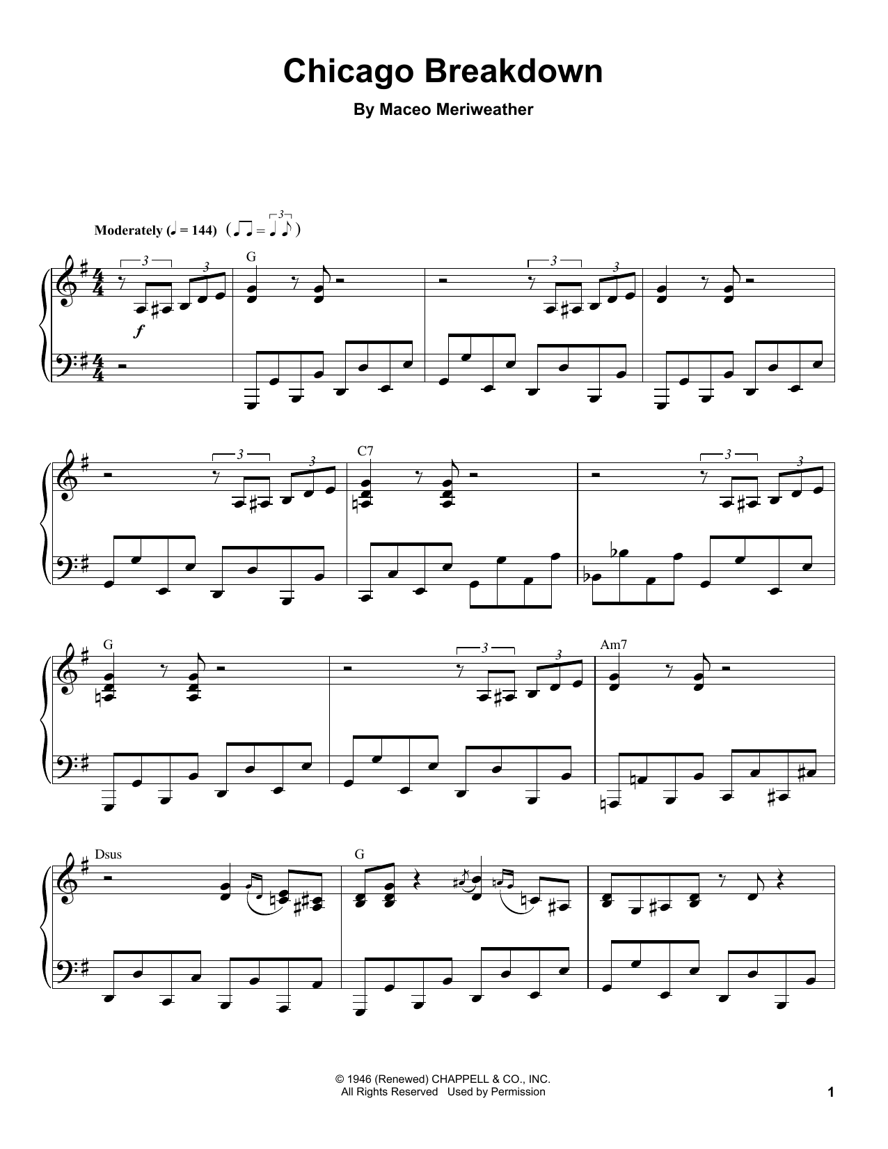 Maceo Meriweather Chicago Breakdown Sheet Music Notes & Chords for Piano Transcription - Download or Print PDF