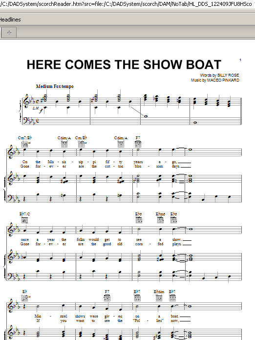 Maceo Pinkard Here Comes The Show Boat Sheet Music Notes & Chords for Melody Line, Lyrics & Chords - Download or Print PDF