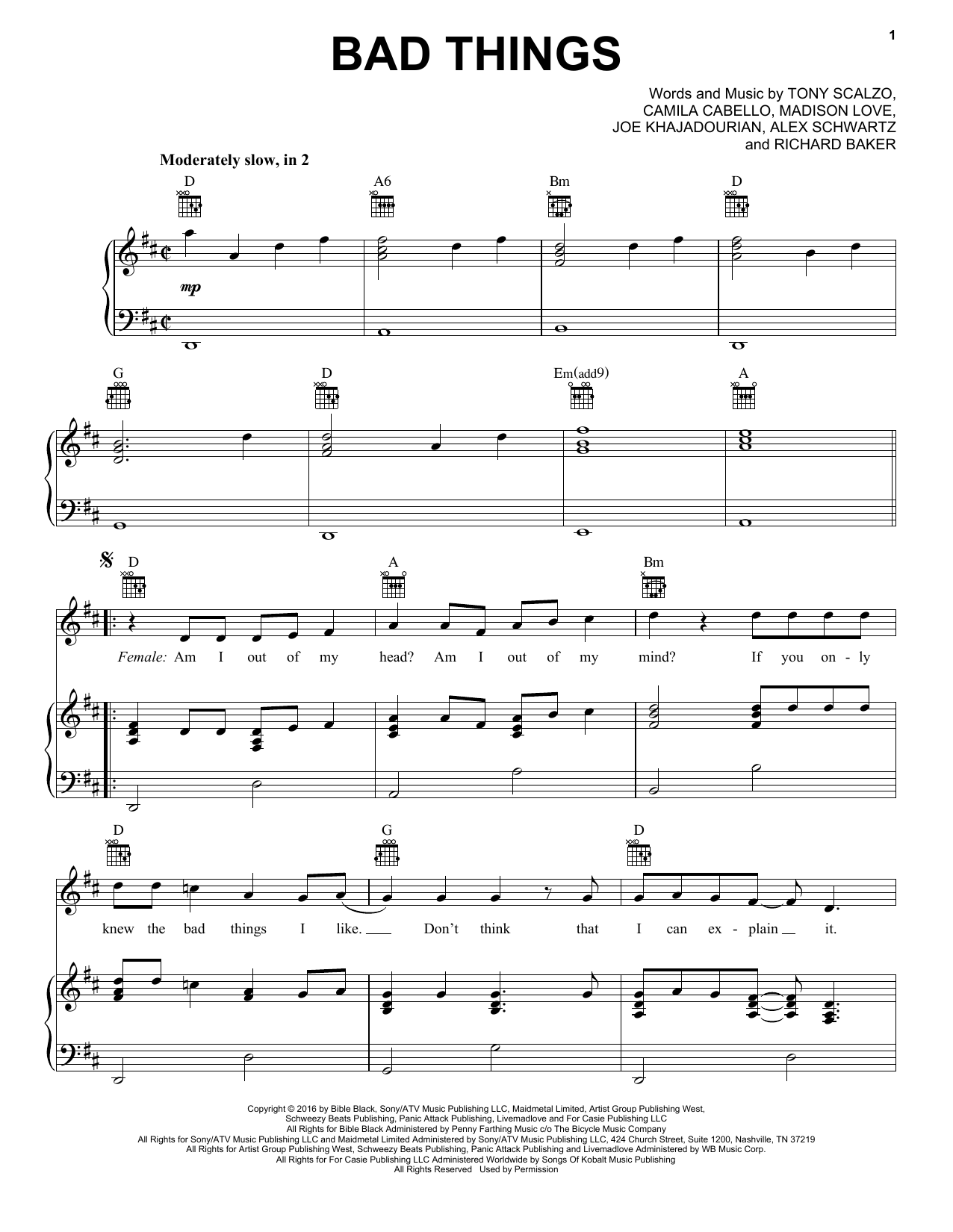 Machine Gun Kelly and Camila Cabello Bad Things Sheet Music Notes & Chords for Really Easy Piano - Download or Print PDF