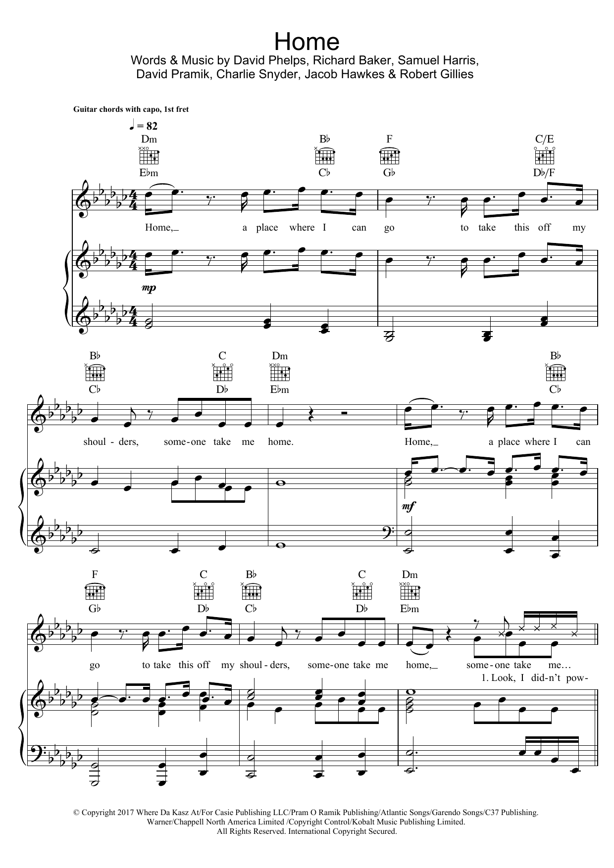 Machine Gun Kelly Home (featuring X Ambassadors and Bebe Rexha) Sheet Music Notes & Chords for Piano, Vocal & Guitar (Right-Hand Melody) - Download or Print PDF