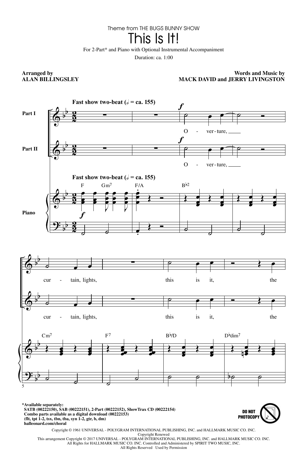 Mack David & Jerry Livingston This Is It (arr. Alan Billingsley) Sheet Music Notes & Chords for 2-Part Choir - Download or Print PDF