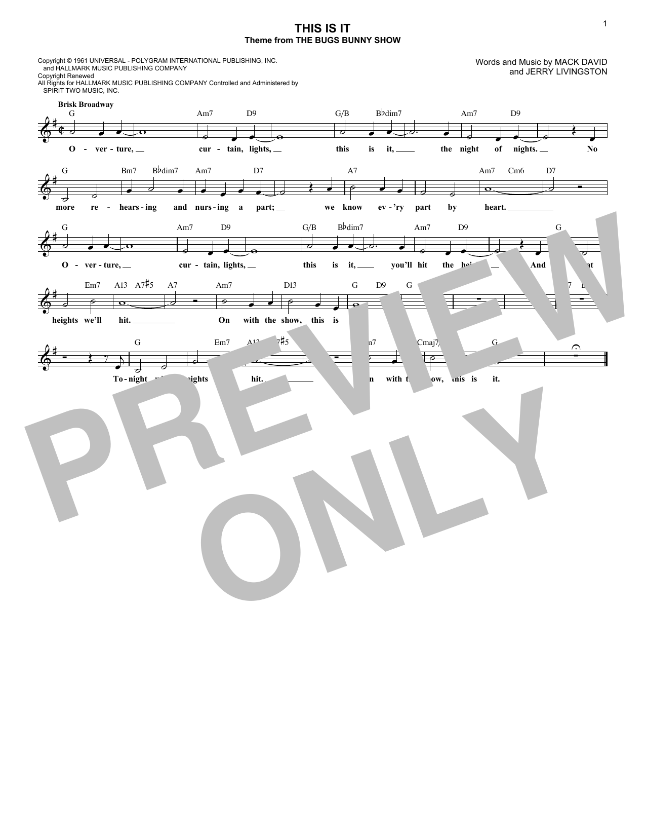 Mack David & Jerry Livingston This Is It! Sheet Music Notes & Chords for Lead Sheet / Fake Book - Download or Print PDF