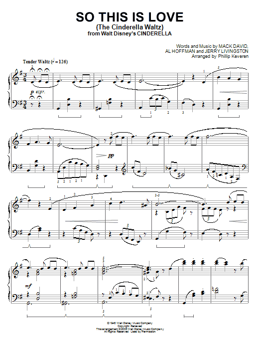 Mack David So This Is Love (The Cinderella Waltz) [Classical version] (arr. Phillip Keveren) Sheet Music Notes & Chords for Piano - Download or Print PDF