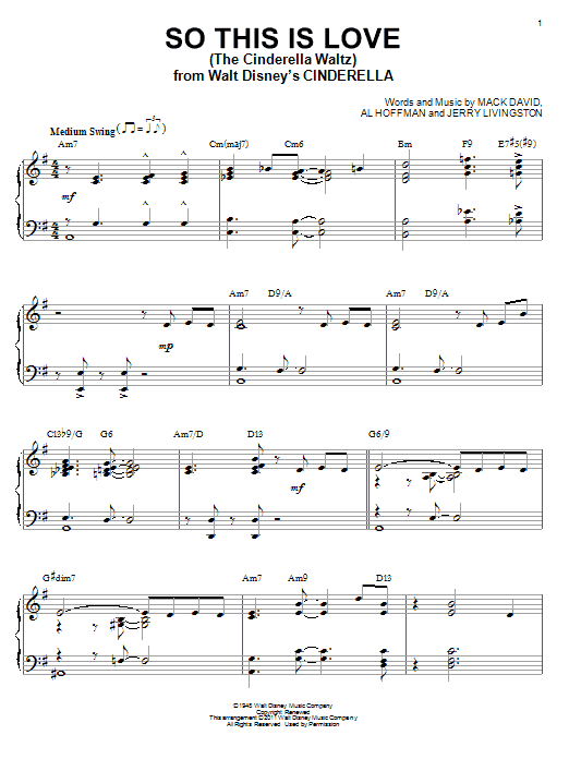 Mack David So This Is Love (The Cinderella Waltz) [Jazz version] (arr. Brent Edstrom) Sheet Music Notes & Chords for Piano - Download or Print PDF