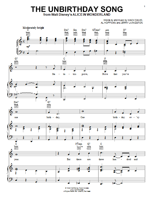 Jerry Livingston The Unbirthday Song (from Alice In Wonderland) Sheet Music Notes & Chords for Ukulele - Download or Print PDF