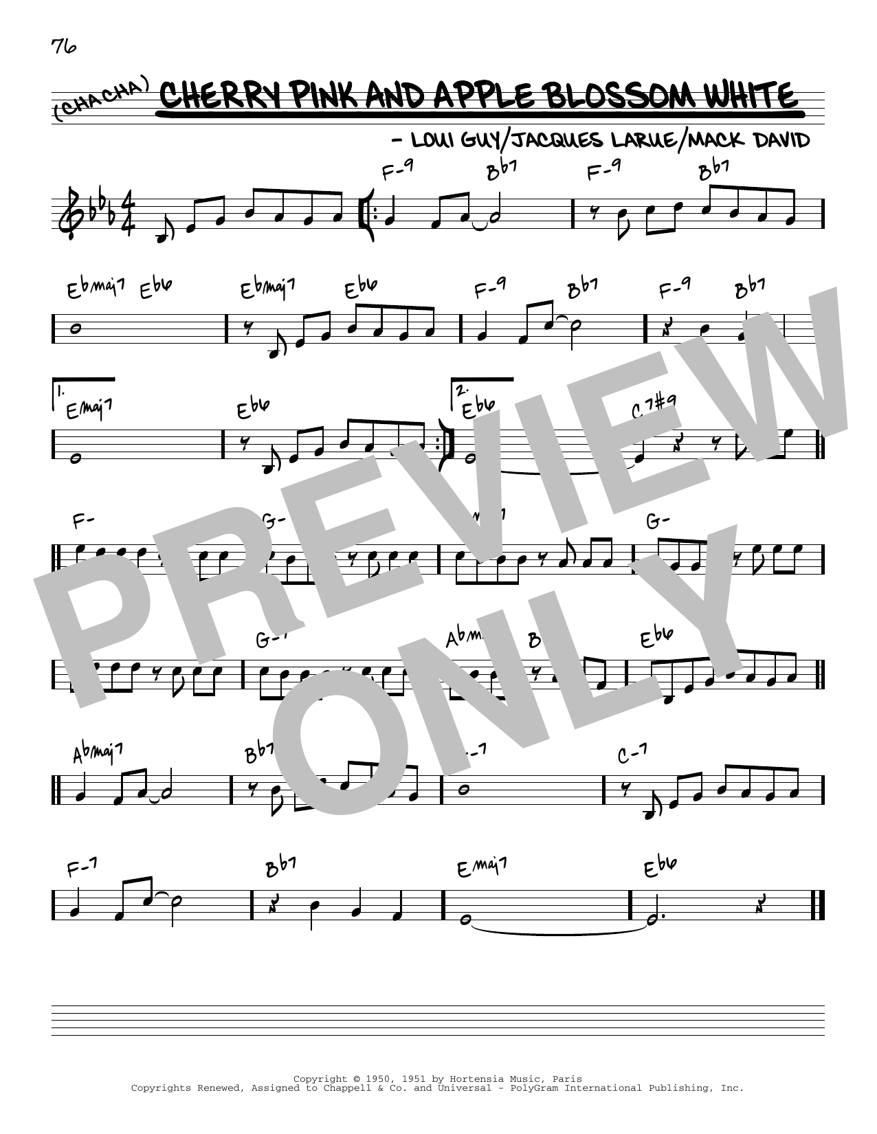 Mack David Cherry Pink And Apple Blossom White [Reharmonized version] (arr. Jack Grassel) Sheet Music Notes & Chords for Real Book – Melody & Chords - Download or Print PDF