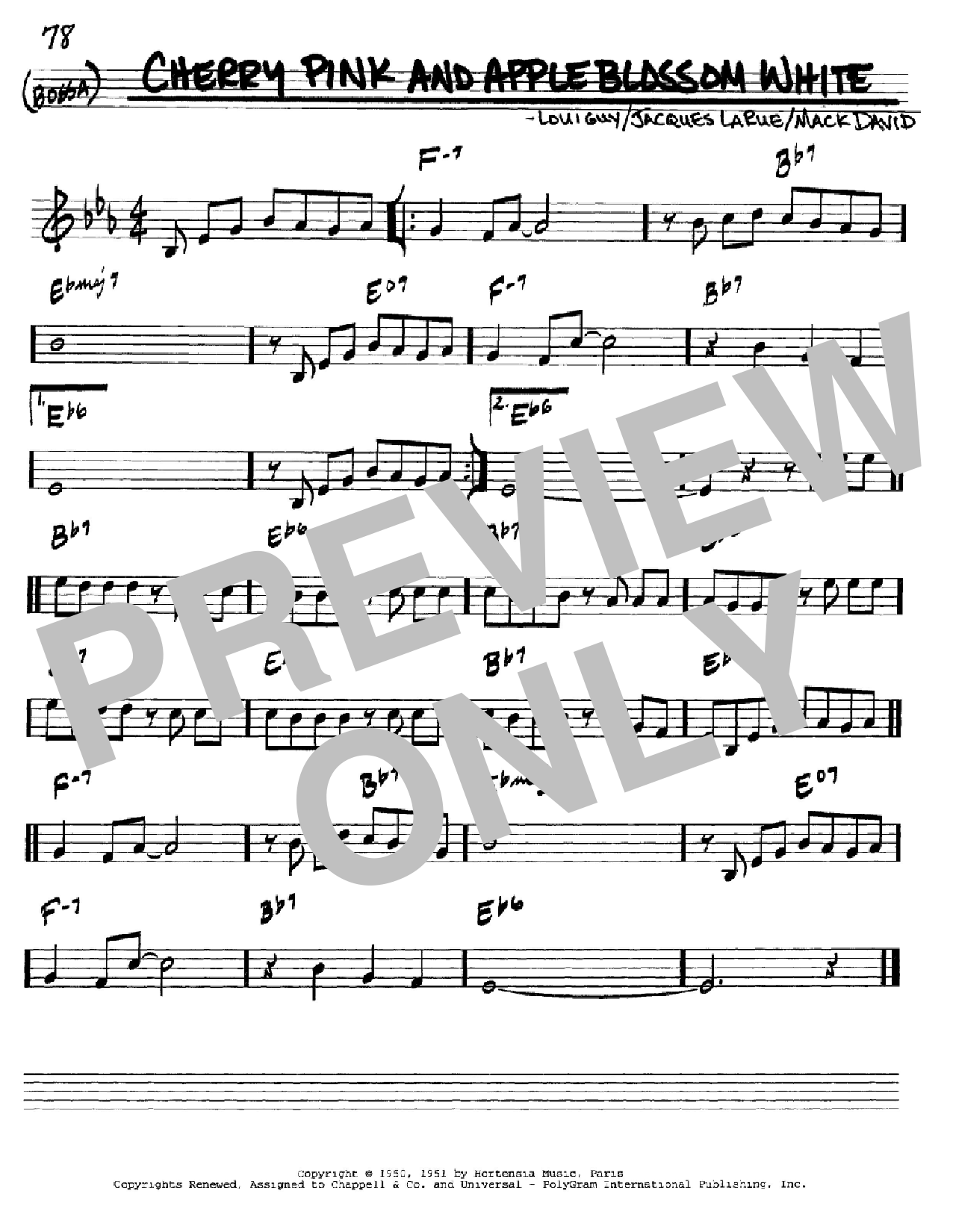 Mack David Cherry Pink And Apple Blossom White Sheet Music Notes & Chords for Real Book - Melody & Chords - Eb Instruments - Download or Print PDF