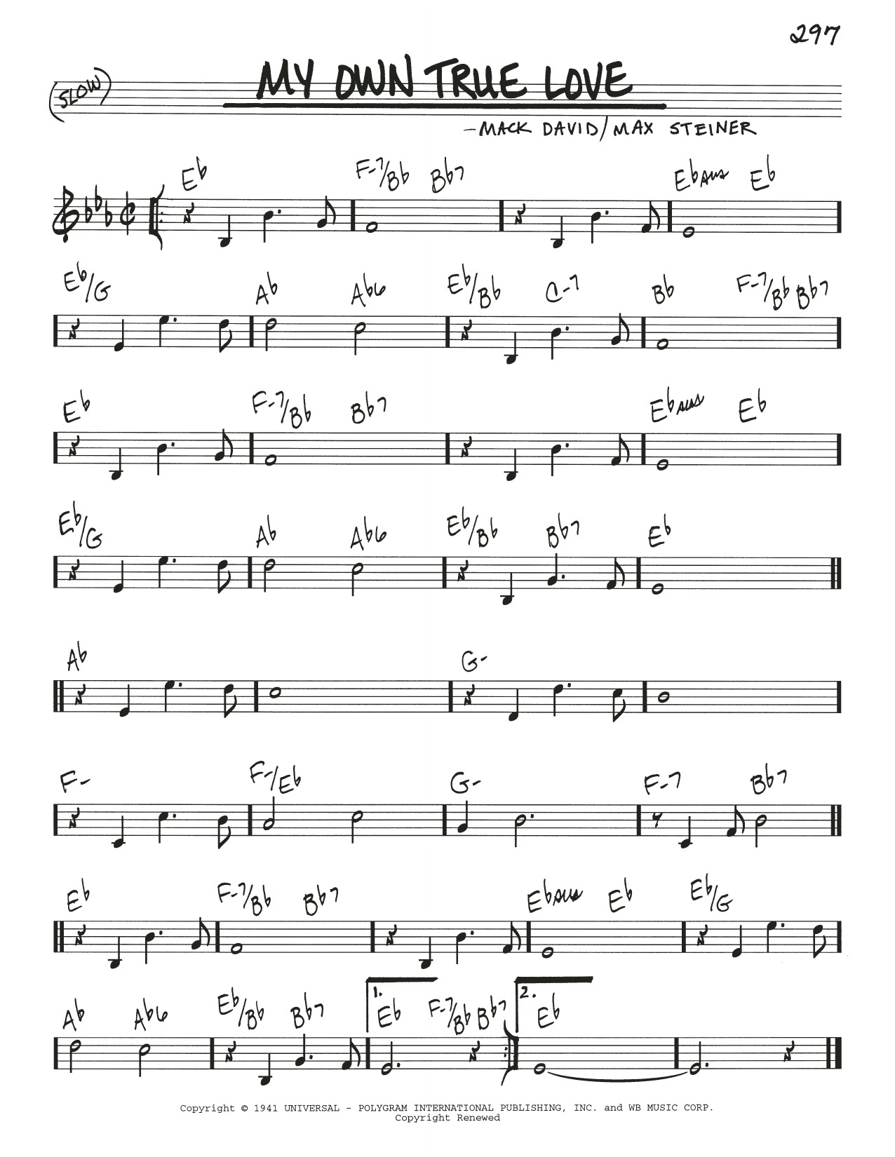 Mack David My Own True Love Sheet Music Notes & Chords for Real Book – Melody & Chords - Download or Print PDF