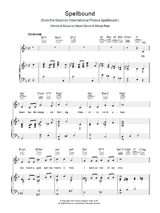 Mack David Spellbound Sheet Music Notes & Chords for Piano, Vocal & Guitar (Right-Hand Melody) - Download or Print PDF