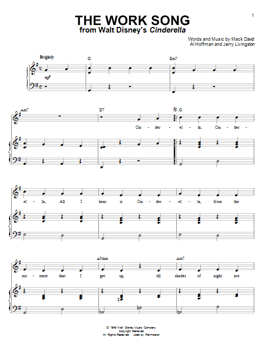 Mack David The Work Song Sheet Music Notes & Chords for Piano, Vocal & Guitar (Right-Hand Melody) - Download or Print PDF