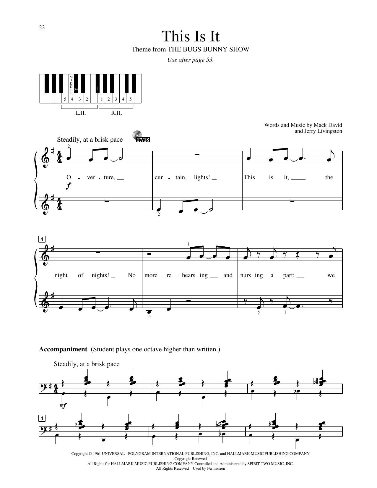 Mack David This Is It! (from The Bugs Bunny Show) Sheet Music Notes & Chords for Educational Piano - Download or Print PDF