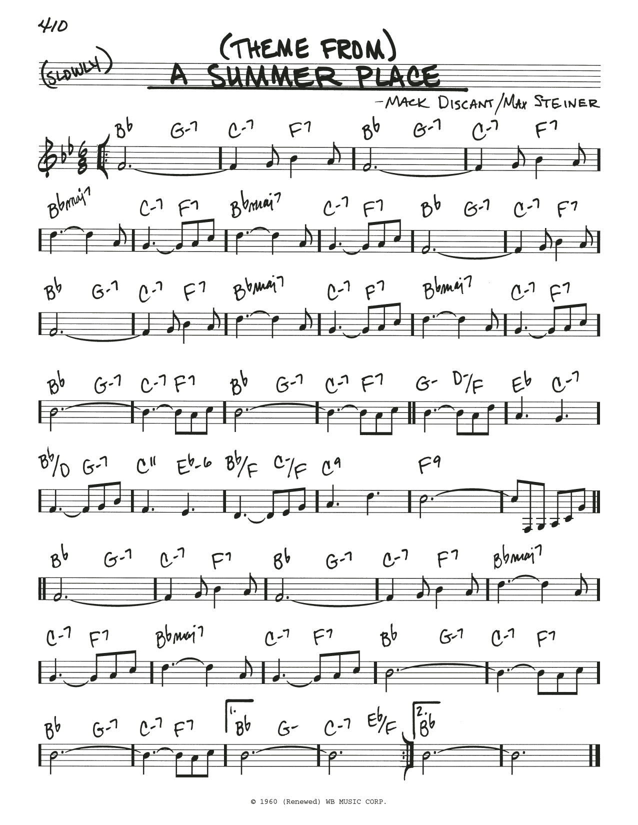 Mack Discant (Theme From) A Summer Place Sheet Music Notes & Chords for Real Book – Melody & Chords - Download or Print PDF