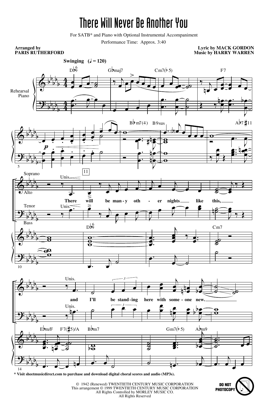 Mack Gordon and Harry Warren There Will Never Be Another You (arr. Paris Rutherford) Sheet Music Notes & Chords for SATB Choir - Download or Print PDF