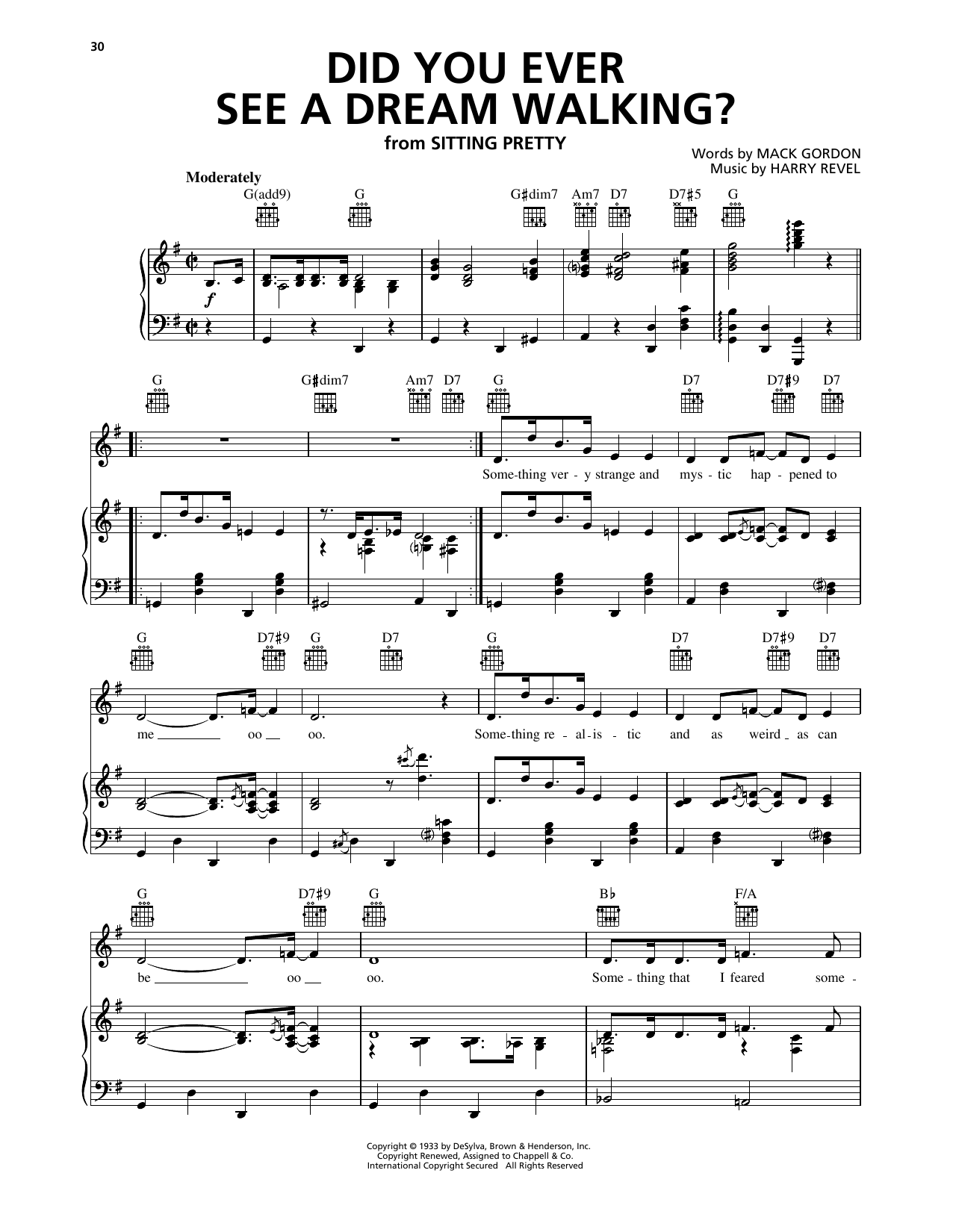 Mack Gordon Did You Ever See A Dream Walking? Sheet Music Notes & Chords for Piano, Vocal & Guitar Chords (Right-Hand Melody) - Download or Print PDF