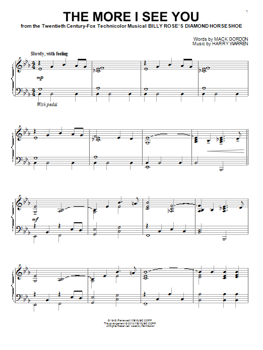 Mack Gordon The More I See You Sheet Music Notes & Chords for Piano, Vocal & Guitar (Right-Hand Melody) - Download or Print PDF