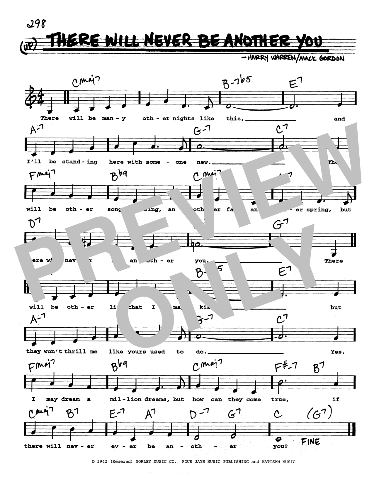 Mack Gordon There Will Never Be Another You (Low Voice) Sheet Music Notes & Chords for Real Book – Melody, Lyrics & Chords - Download or Print PDF