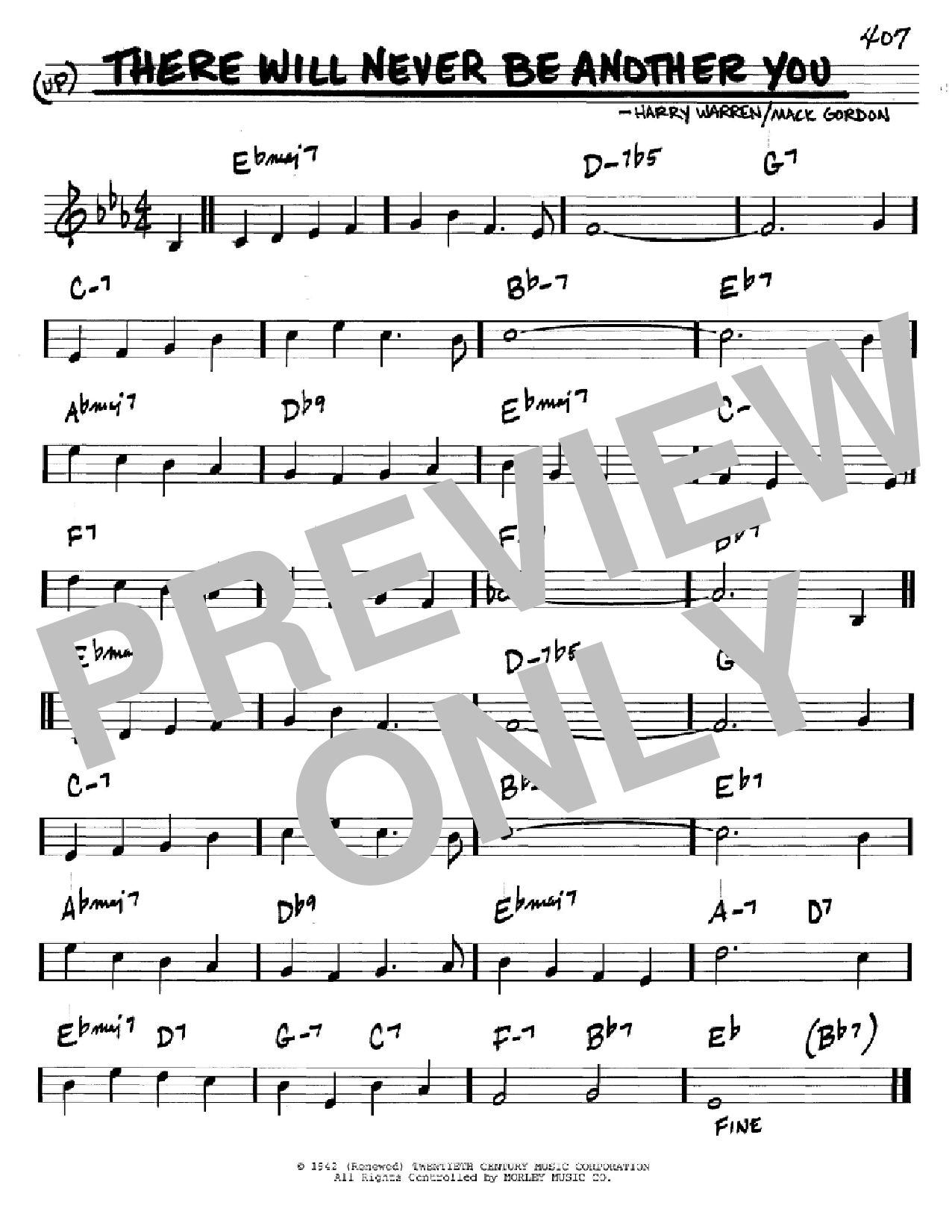 Mack Gordon There Will Never Be Another You Sheet Music Notes & Chords for Real Book - Melody & Chords - Eb Instruments - Download or Print PDF
