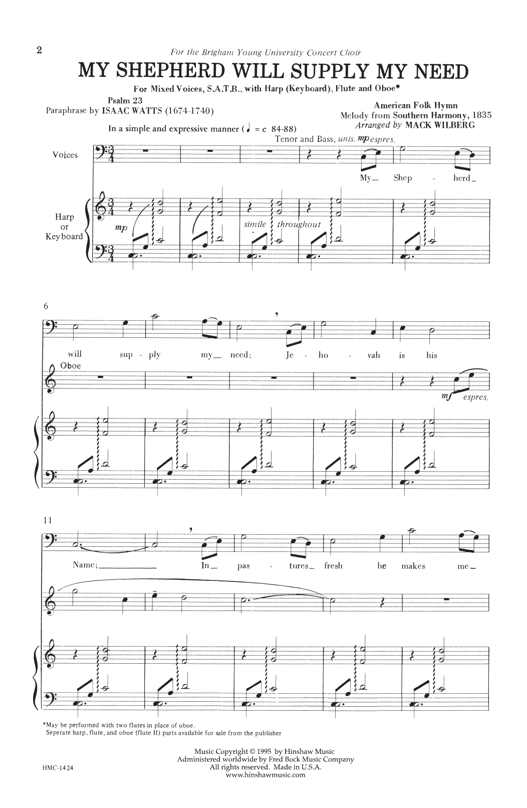 Mack Wilberg My Shepherd Will Supply My Need Sheet Music Notes & Chords for SATB Choir - Download or Print PDF