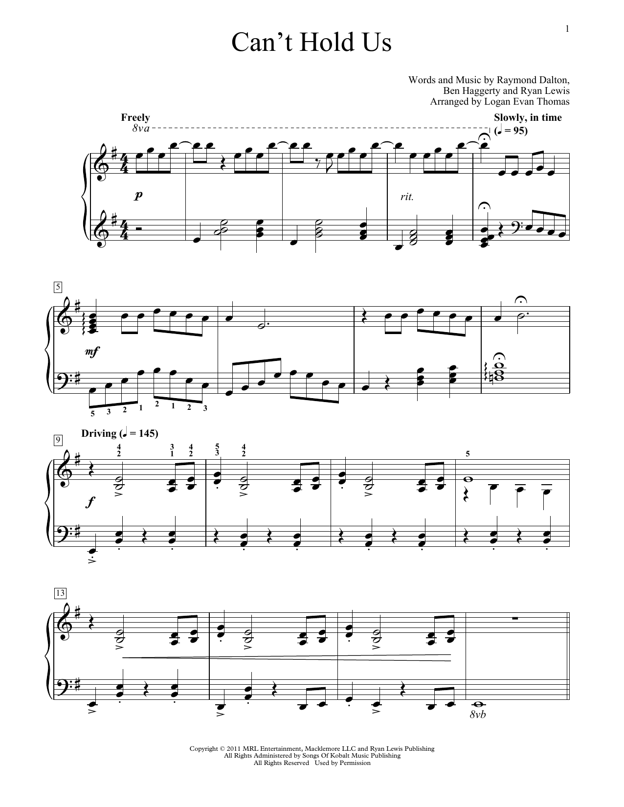 Macklemore & Ryan Lewis Can't Hold Us (arr. Logan Evan Thomas) Sheet Music Notes & Chords for Educational Piano - Download or Print PDF