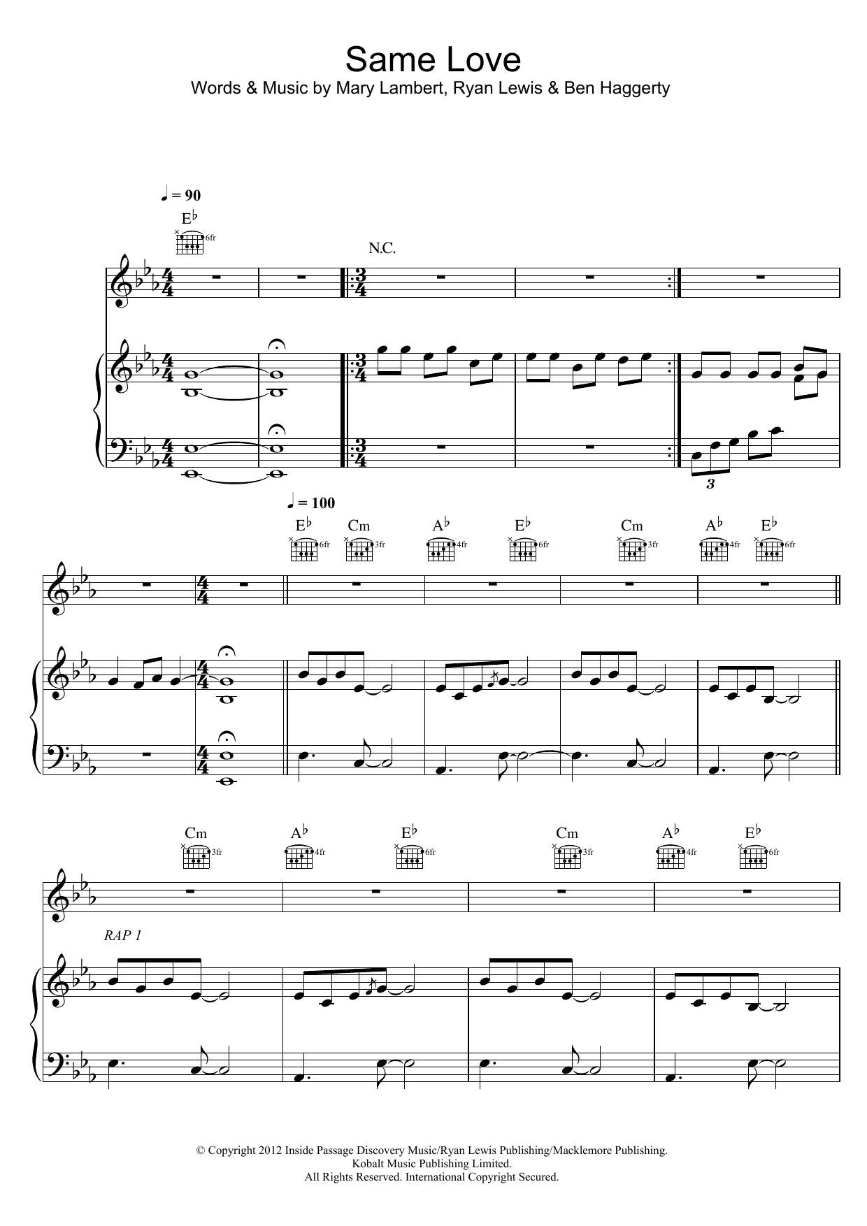 Macklemore & Ryan Lewis Same Love Sheet Music Notes & Chords for Piano, Vocal & Guitar (Right-Hand Melody) - Download or Print PDF