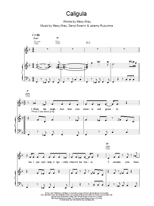Macy Gray Caligula Sheet Music Notes & Chords for Piano, Vocal & Guitar - Download or Print PDF