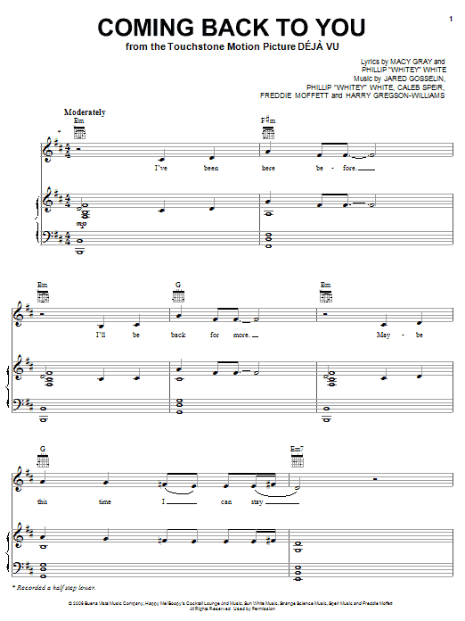 Macy Gray Coming Back To You Sheet Music Notes & Chords for Piano, Vocal & Guitar (Right-Hand Melody) - Download or Print PDF