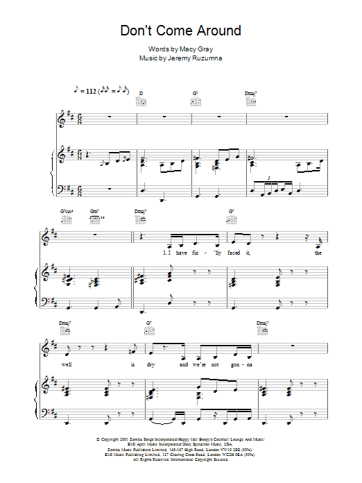 Macy Gray Don't Come Around sheet music notes and chords. Download Printable PDF.