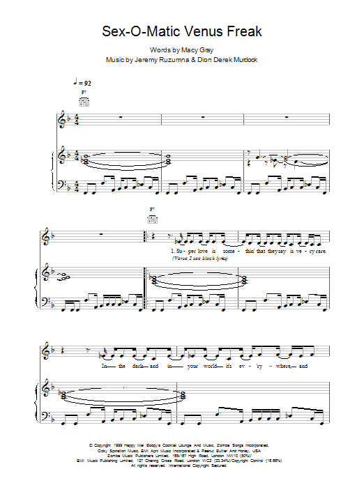 Macy Gray Sexomatic Venus Freak Sheet Music Notes & Chords for Piano, Vocal & Guitar - Download or Print PDF