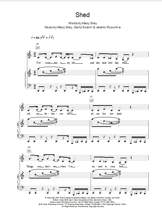 Macy Gray Shed Sheet Music Notes & Chords for Piano, Vocal & Guitar - Download or Print PDF