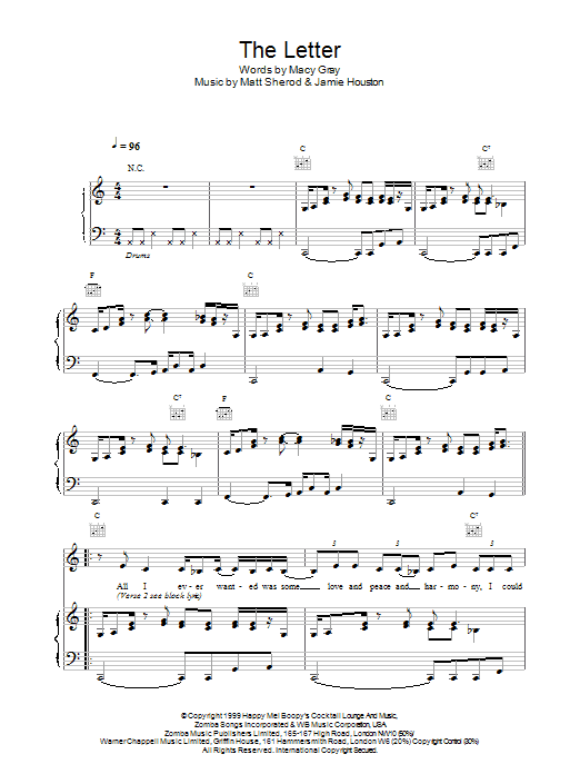 Macy Gray The Letter Sheet Music Notes & Chords for Piano, Vocal & Guitar - Download or Print PDF