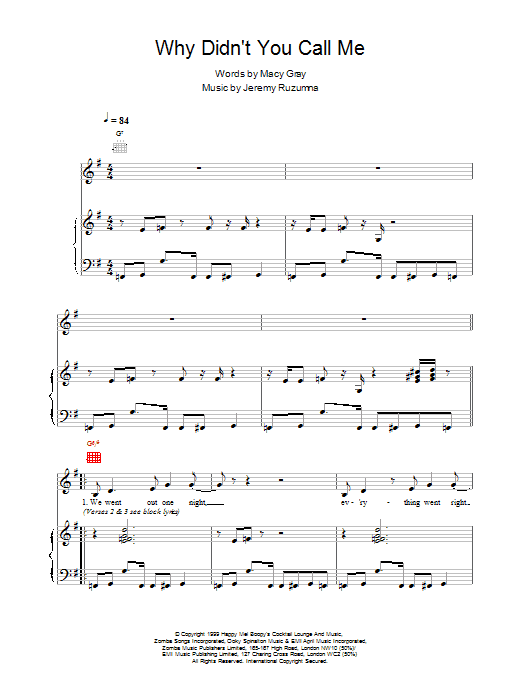Macy Gray Why Didnt You Call Me Sheet Music Notes & Chords for Piano, Vocal & Guitar - Download or Print PDF