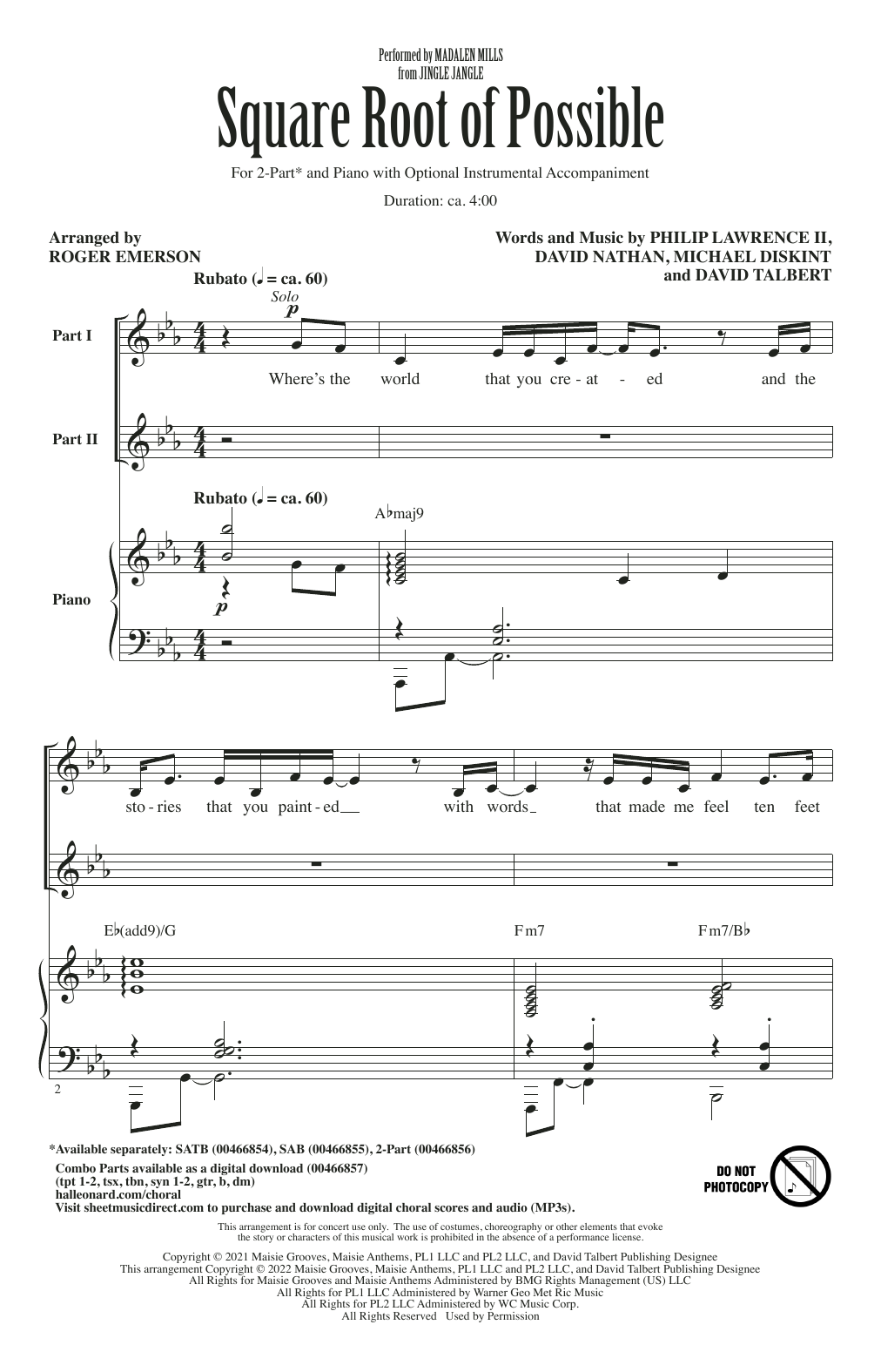 Madalen Mills Square Root Of Possible (from Jingle Jangle) (arr. Roger Emerson) Sheet Music Notes & Chords for SATB Choir - Download or Print PDF