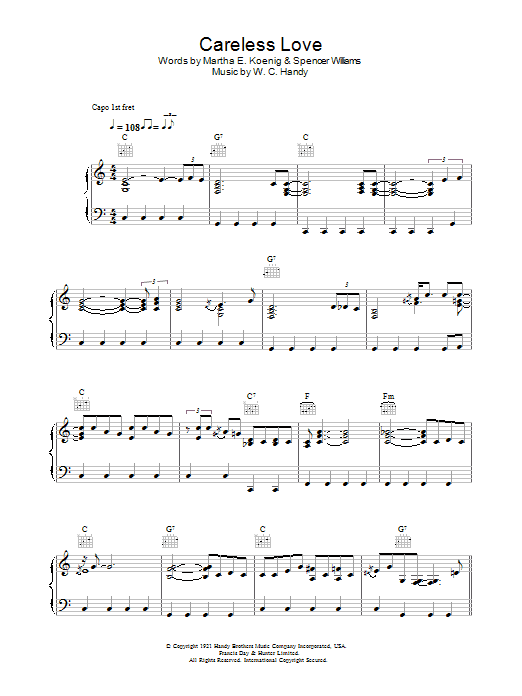 Madeleine Peyroux Careless Love Sheet Music Notes & Chords for Piano, Vocal & Guitar (Right-Hand Melody) - Download or Print PDF
