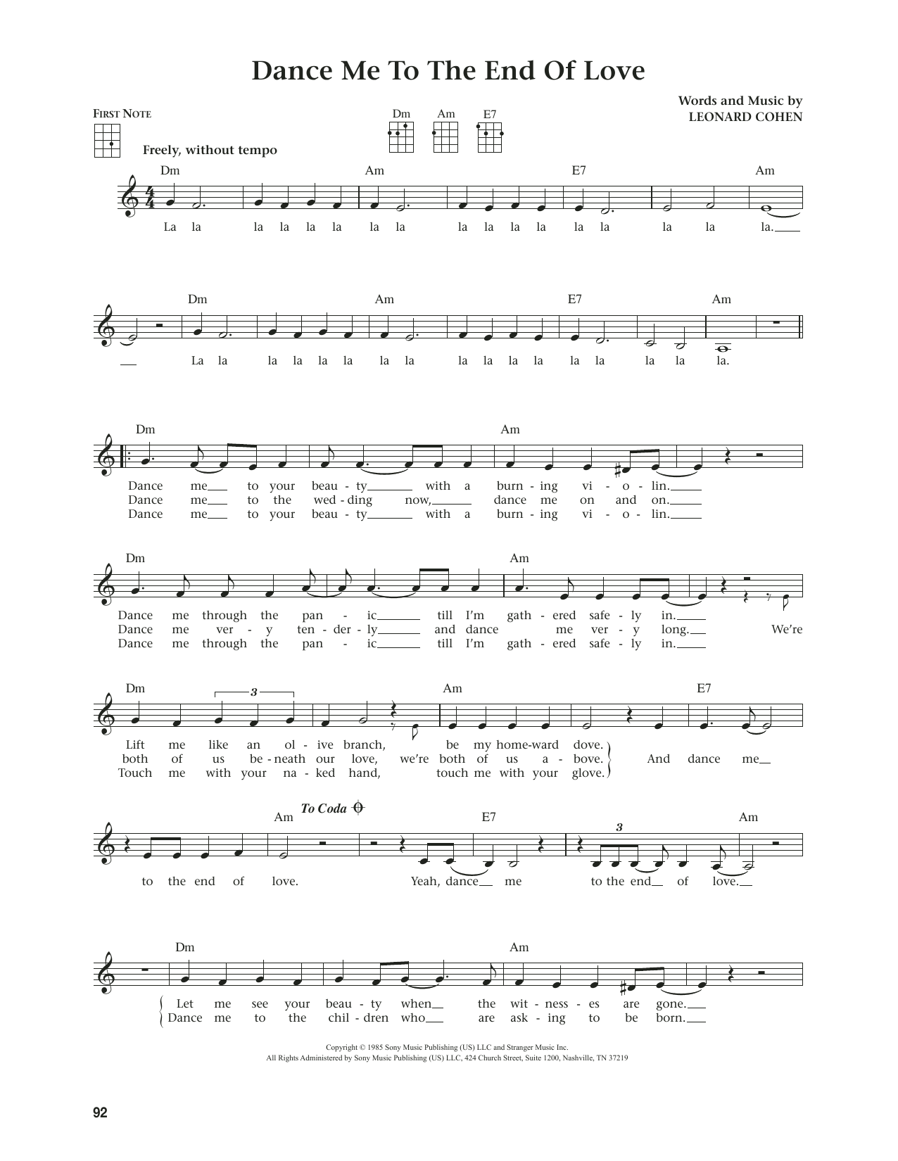 Madeleine Peyroux Dance Me To The End Of Love (from The Daily Ukulele) (arr. Jim Beloff) Sheet Music Notes & Chords for Ukulele - Download or Print PDF