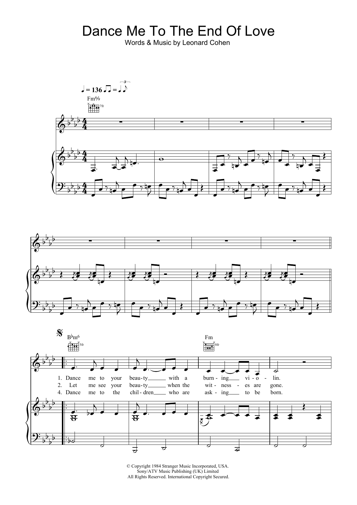 Madeleine Peyroux Dance Me To The End Of Love Sheet Music Notes & Chords for Piano, Vocal & Guitar - Download or Print PDF