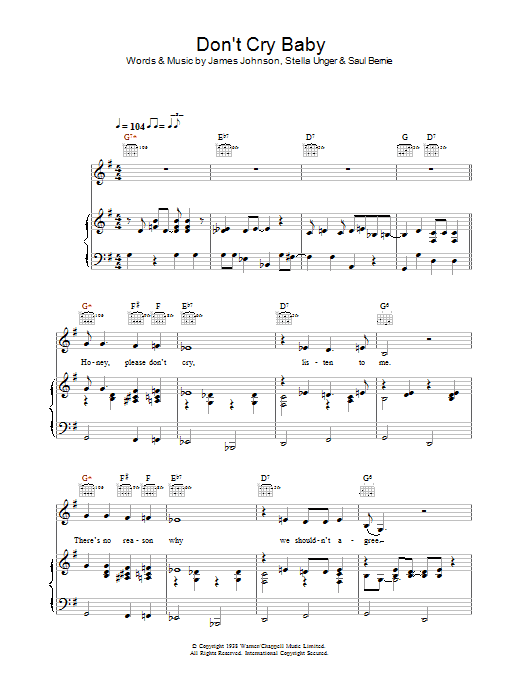 Madeleine Peyroux Don't Cry Baby Sheet Music Notes & Chords for Piano, Vocal & Guitar (Right-Hand Melody) - Download or Print PDF