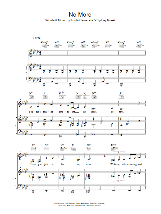 Madeleine Peyroux No More Sheet Music Notes & Chords for Piano, Vocal & Guitar (Right-Hand Melody) - Download or Print PDF