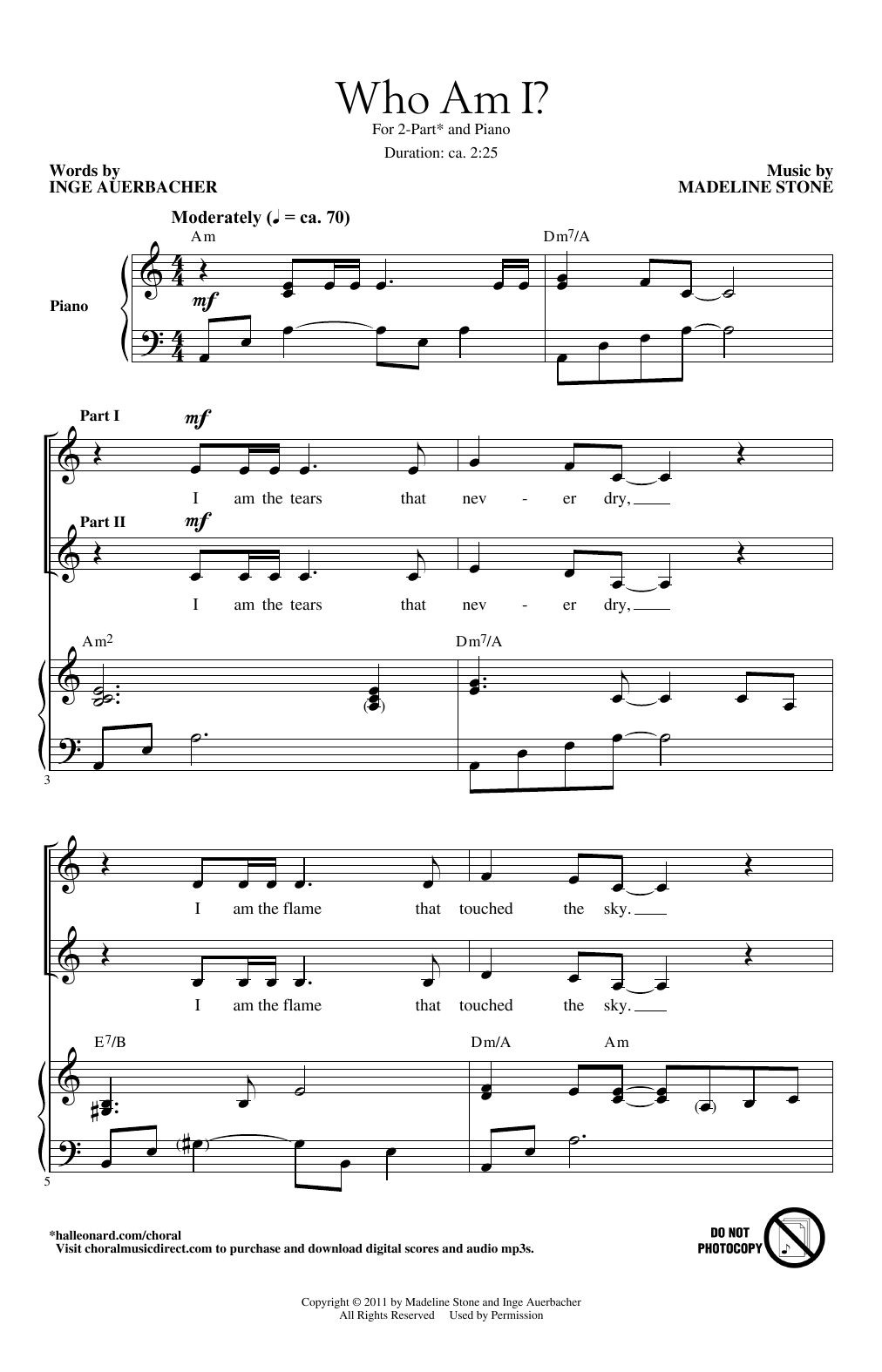 Madeline Stone Who Am I? Sheet Music Notes & Chords for 2-Part Choir - Download or Print PDF