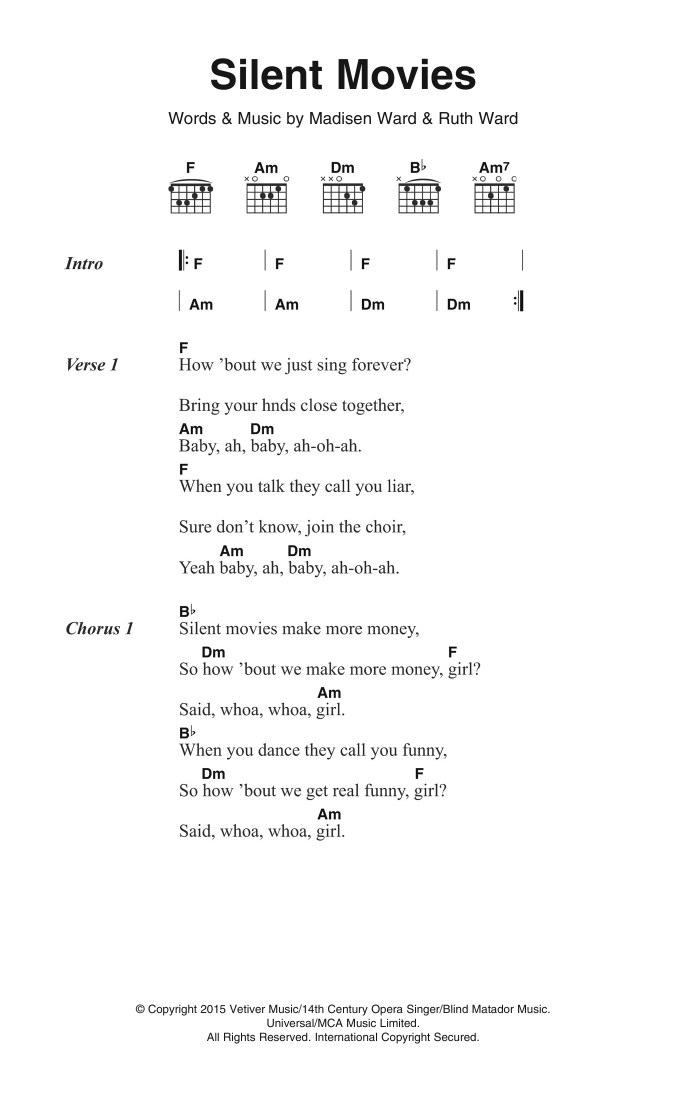 Madisen Ward and the Mama Bear Silent Movies Sheet Music Notes & Chords for Lyrics & Chords - Download or Print PDF Madisen Ward and the Mama Bear Silent Movies Sheet Music Notes & Chords for Lyrics & Chords - Download or Print PDF