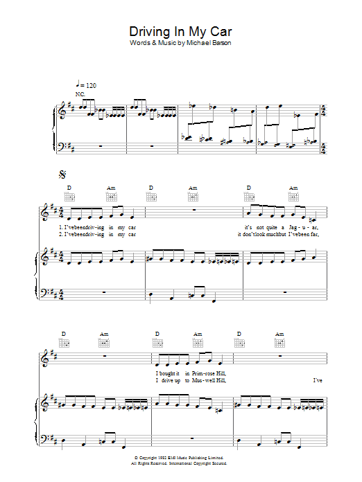 Madness Driving In My Car Sheet Music Notes & Chords for Piano, Vocal & Guitar (Right-Hand Melody) - Download or Print PDF