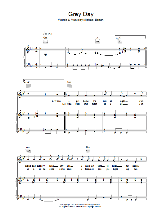 Madness Grey Day Sheet Music Notes & Chords for Piano, Vocal & Guitar - Download or Print PDF