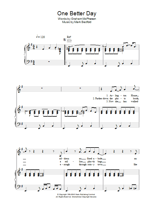 Madness One Better Day Sheet Music Notes & Chords for Piano, Vocal & Guitar - Download or Print PDF Madness One Better Day Sheet Music Notes & Chords for Piano, Vocal & Guitar - Download or Print PDF