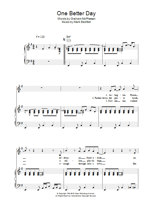 Madness One Better Day Sheet Music Notes & Chords for Piano, Vocal & Guitar - Download or Print PDF