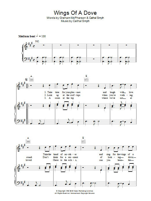 Madness Wings Of A Dove Sheet Music Notes & Chords for Piano, Vocal & Guitar (Right-Hand Melody) - Download or Print PDF