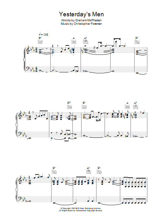 Madness Yesterday's Men Sheet Music Notes & Chords for Piano, Vocal & Guitar - Download or Print PDF