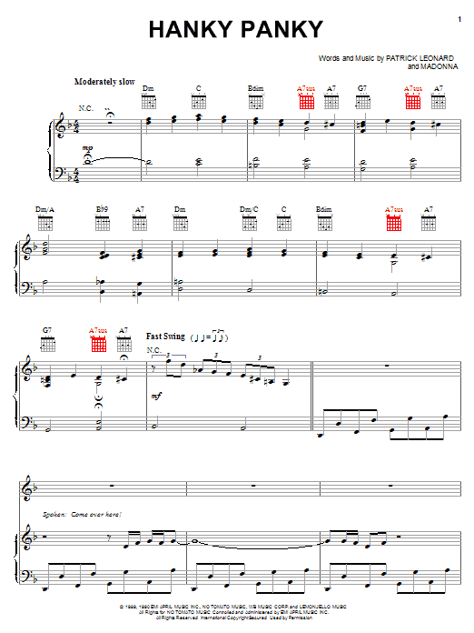 Madonna Hanky Panky sheet music notes and chords. Download Printable PDF.