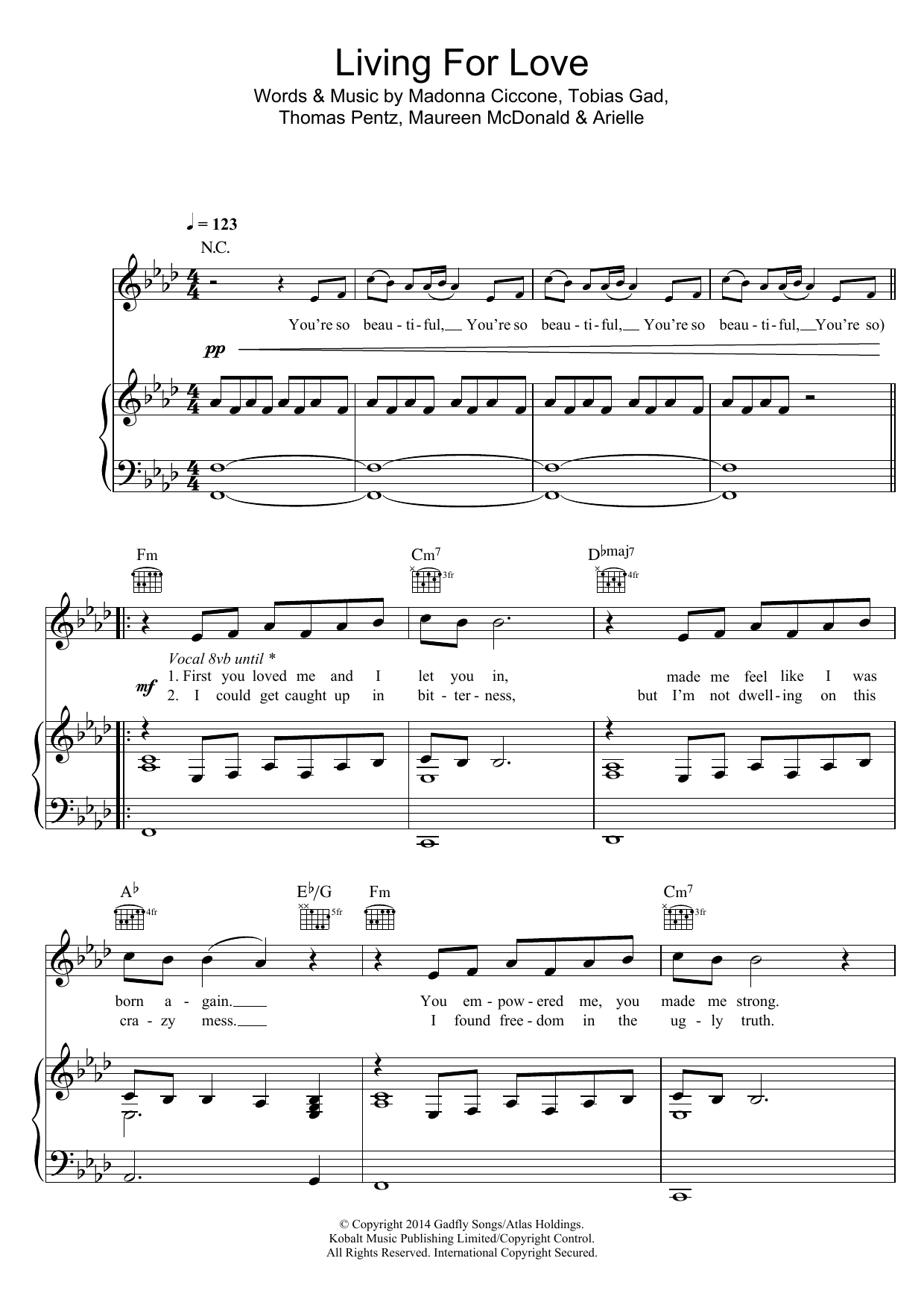Madonna Living For Love Sheet Music Notes & Chords for Piano, Vocal & Guitar (Right-Hand Melody) - Download or Print PDF