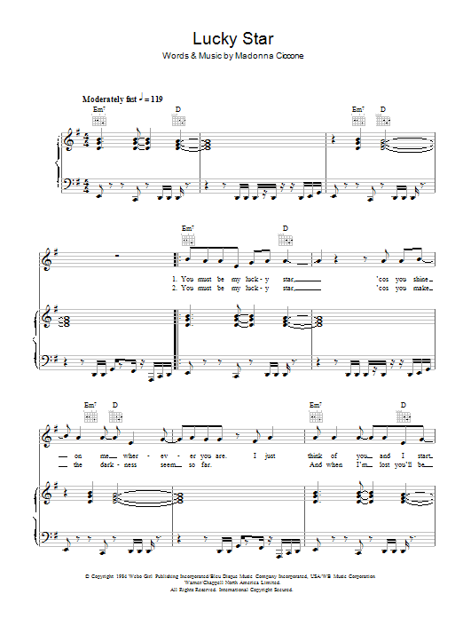 Madonna Lucky Star Sheet Music Notes & Chords for Piano, Vocal & Guitar - Download or Print PDF